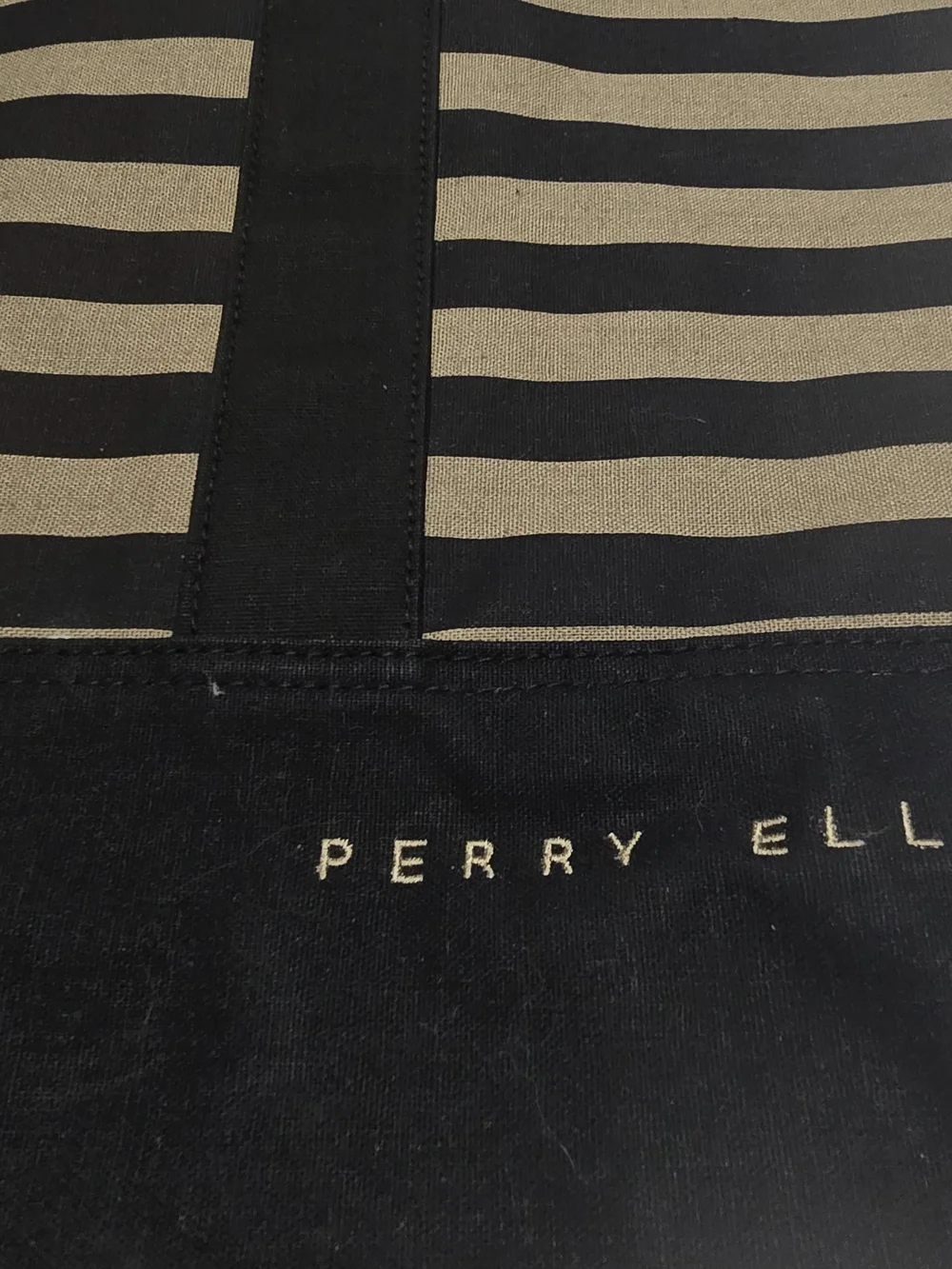 Perry Ellis Black & Tan Striped Canvas Tote Bag